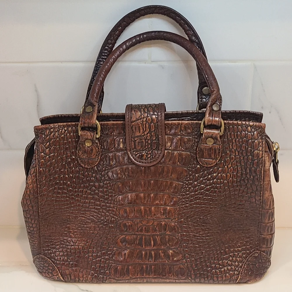 Brahmin Rich Brown Crocodile-Embossed Satchel